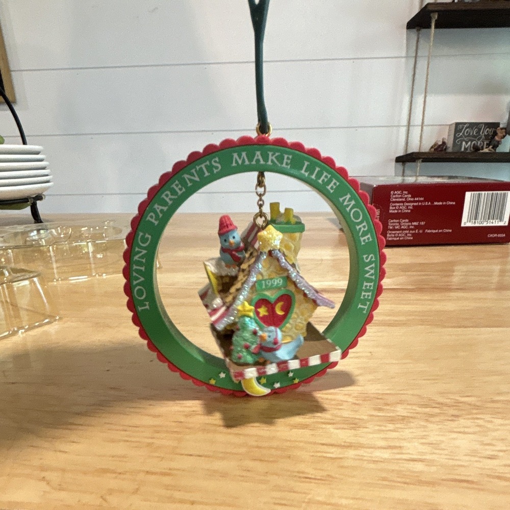 Carlton Cards Heirloom 1999 Loving Parents Dated Hanging Snowman Resin Ornament
